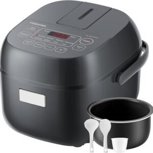 cooking functions rice oatmeal mixed grains, pot grey, toshiba store, egg offers great versatility, intuitive control panel features, large lcd display, effortless programming, warm/reheat function, rice warm, hours delay timers, advance accessories included measuring cup spatula, soup ladle